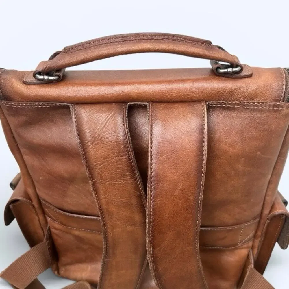 Velez Genuine Leather Archaeology Backpack Satchel Brown Multi-Pocket Laptop Bag